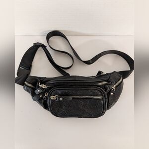 Black Leather Unisex Crossbody Bag With Inside Hidden Key Hook